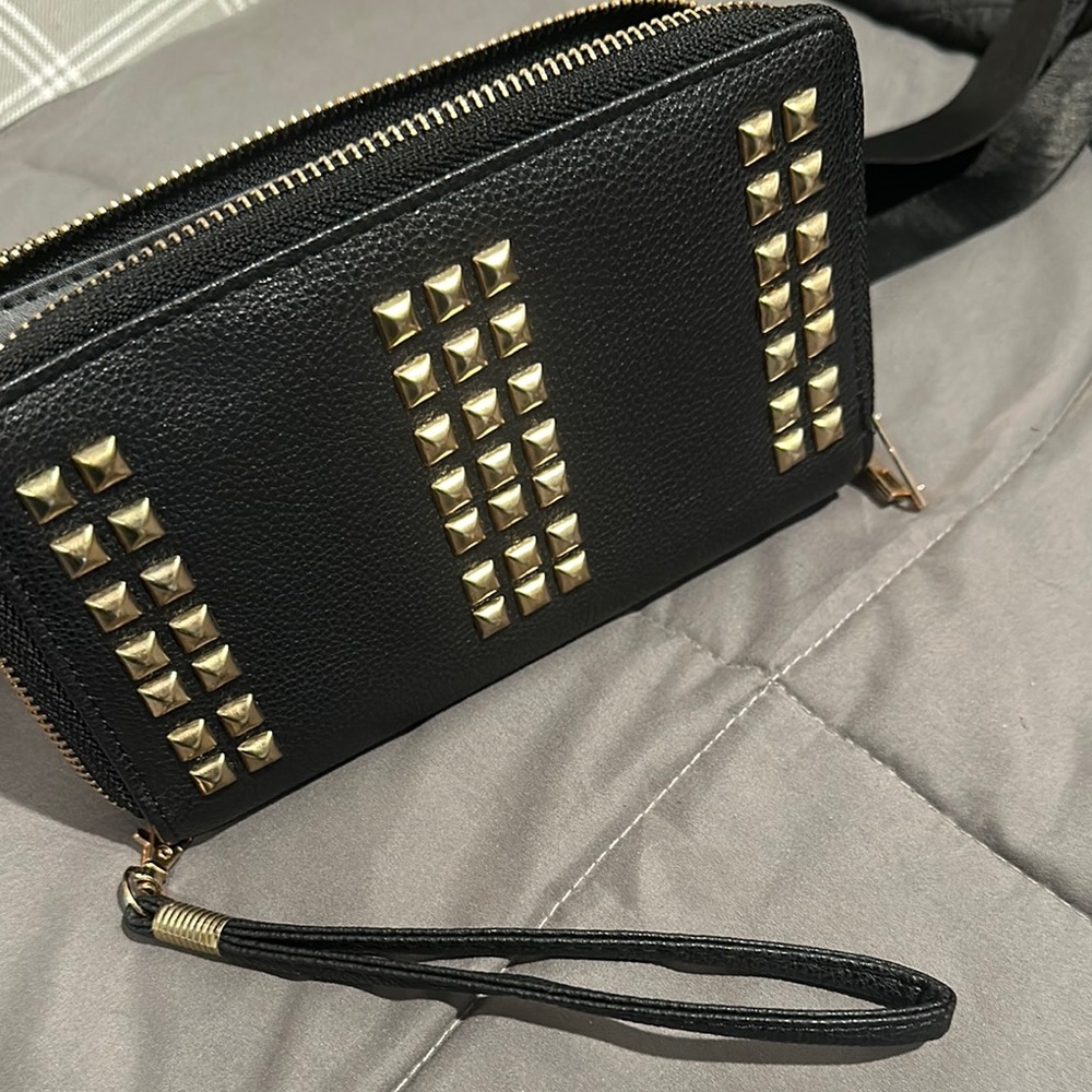 Black Studded Wristlet Clutch